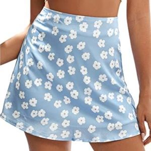 Princess Polly Blue and White Floral Satin Mini Skirt